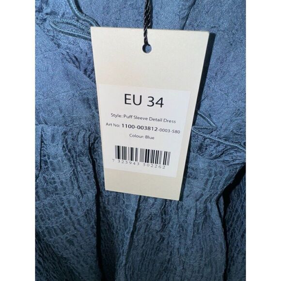 NA-KD Gathered Puff Sleeve Mini Dress In Blue Size 34 EU (4US) NEW - Picture 5 of 8